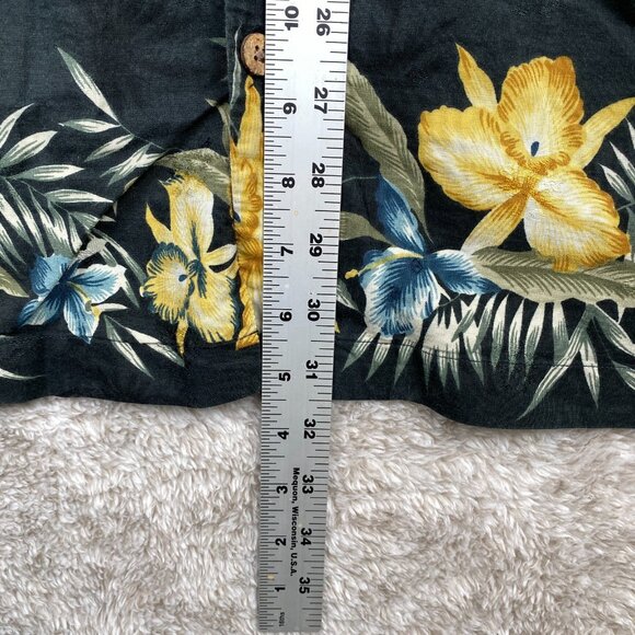 VTG Tommy Bahama Wood Button Loop Collar Shirt Mens L Black Floral Silk Blend - Picture 9 of 11